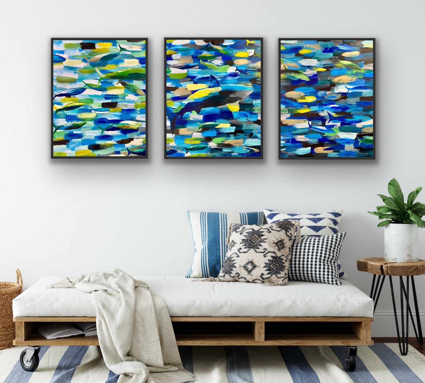 Fishing, Three 30" x 24"