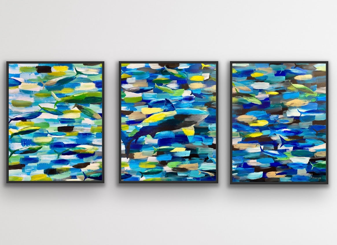 Fishing, Three 30" x 24"