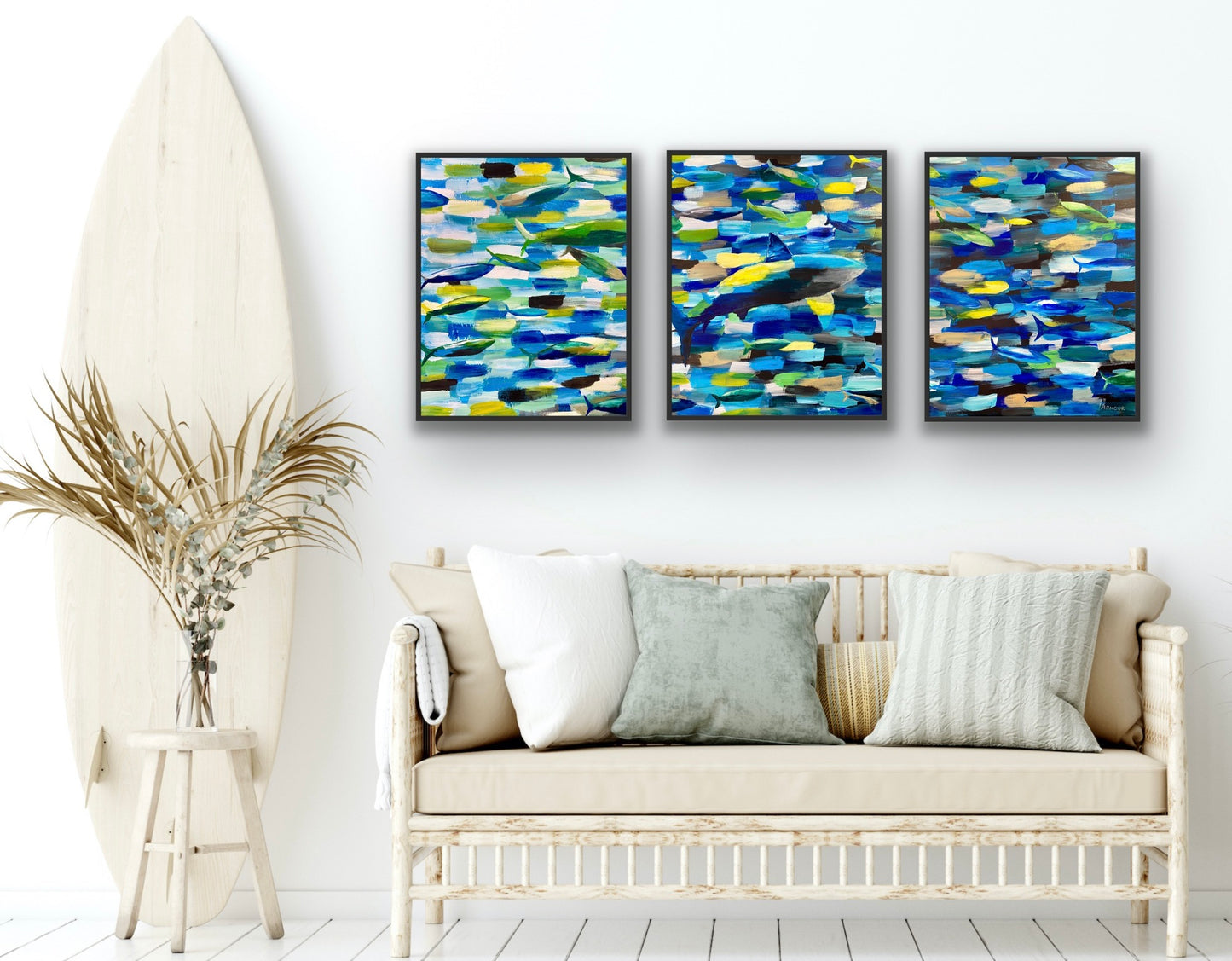 Fishing, Three 30" x 24"